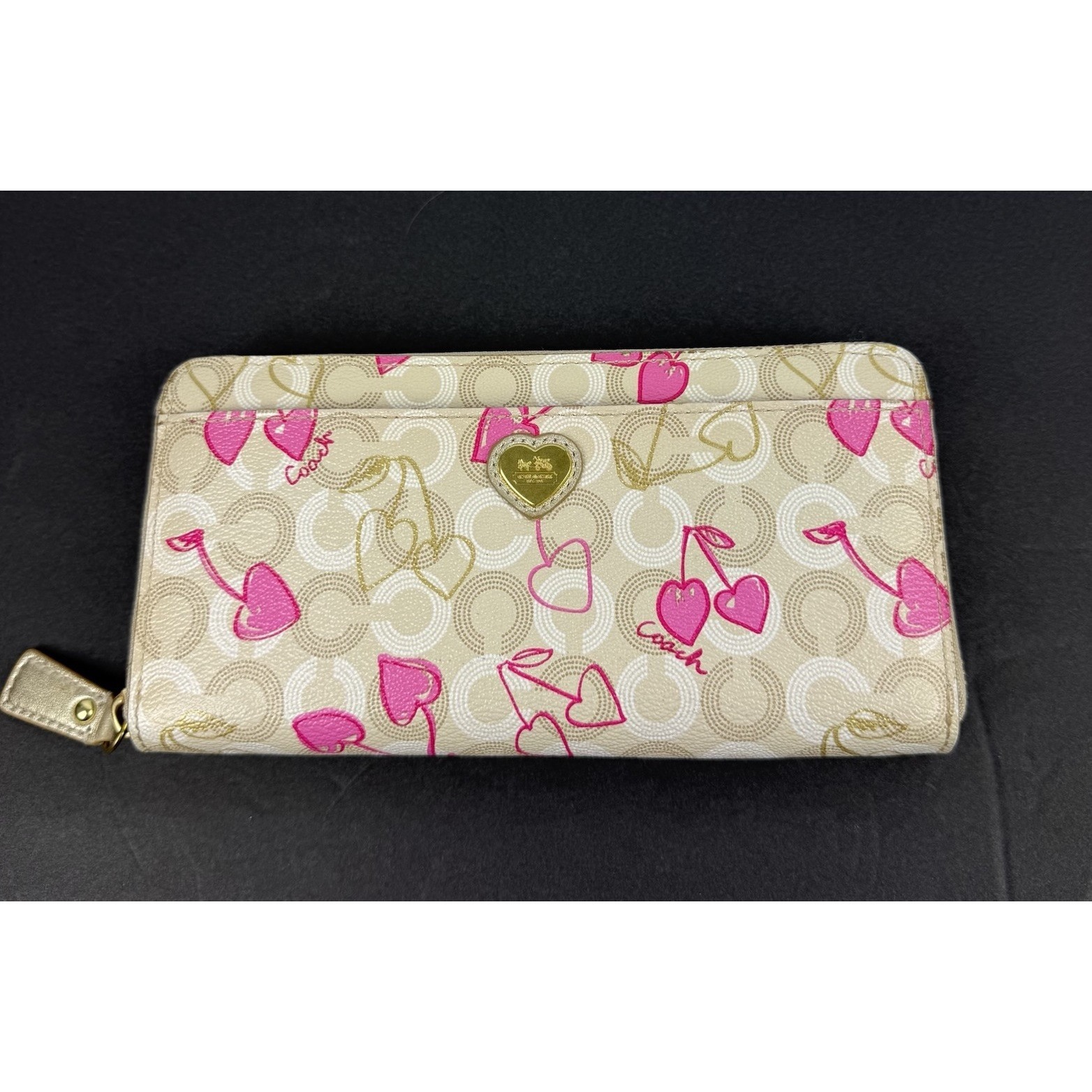 Coach Waverly Heart Cherry Blossom Wallet Accordion Zip Around Clutch Organizer